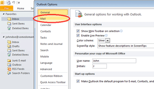 Outlook Options Mail